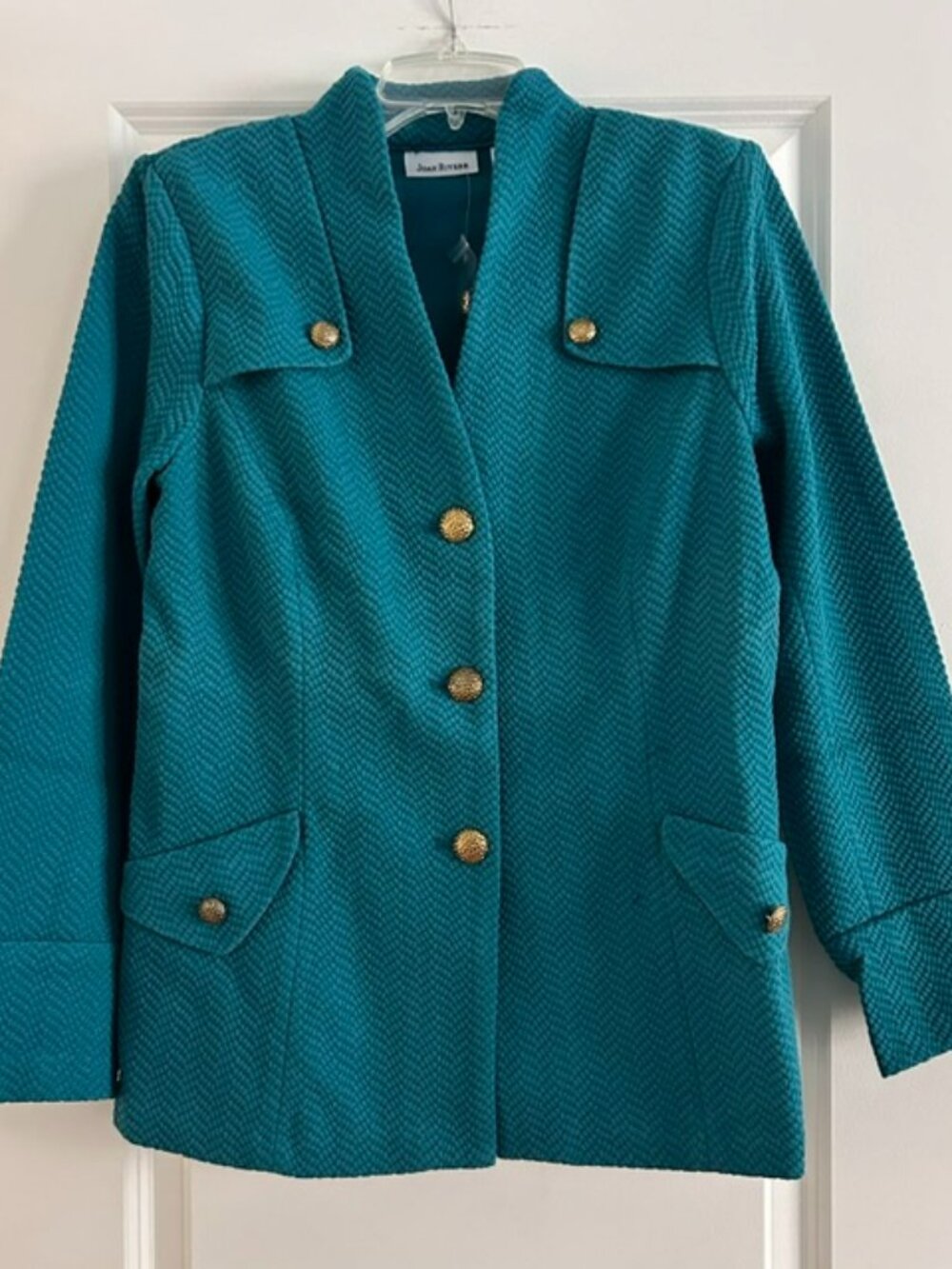 NWT Joan Rivers Textured Knit Teal Blazer, Size Medium